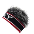 Detalle de diadema de punto NY con peluca sintética plateada para deporte y estilo hip-hop - Rojo Ny + Gris