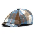 Britse geruite platte pet in blauw en bruin, getoond vanuit een hoek van 45 graden - 56-58cm / koffiekleur