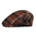 Retro British style plaid flat cap in brown and black checkered pattern for men and women - M (56-58cm) / Coffee