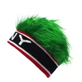Detalle de gorro de punto con peluca de pelo sintético verde y bordado NY decorativo - Rojo Ny + Verde