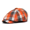 Klassieke oranje en grijze geruite krantenjongenspet met vintage textuur voor dames - 56-58cm / Oranje