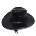Classic black PU leather western cowboy hat with decorative rope and chin strap - One Size / Black