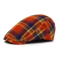 British style orange and yellow plaid ivy cap with retro grid pattern for men and women - M (56-58cm) / Orange