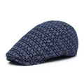 Navy blue jacquard denim flat cap with geometric pattern for outdoor casual wear - M (56-58cm) / Blue