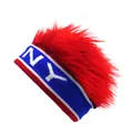Detalle de diadema de punto NY con peluca roja para animadores deportivos - Azul Ny + Rojo