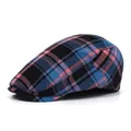 Vintage blue and pink plaid duckbill cap with a classic British retro checkered pattern - M (56-58cm) / Black