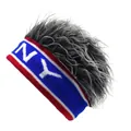 Diadema tejida NY con peluca rizada gris, accesorio deportivo en rojo, azul y blanco - Azul Ny + Gris
