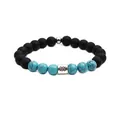 Detailed macro view of 8mm matte black beads and blue turquoise Aquarius zodiac bracelet - Aquarius