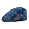 Classic British style blue plaid flat cap with a vintage cotton blend texture - M (56-58cm) / Blue