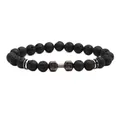 Lava stone elastic bracelet with silver dumbbell charm and gym themed lift life engraving - Gunmetal