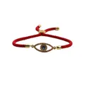 Detail of red braided evil eye bracelet with micro-pave crystals and adjustable knot - Red Rope Rhinestone Evil Eye Style (CB00261CX)