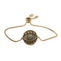 Adjustable golden box chain bracelet featuring a blue evil eye pendant with micro-set zircon - CB00167+Gold Box Chain-Gold Box Chain Evil Eye Multicolor Pave Zirconia