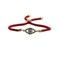 Detail of red braided evil eye bracelet with colorful zircons and adjustable gold sliding clasp - Red Rope Colorful Rhinestone Eye Style (CB00262CX)