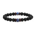 Schwarzes Lavastein-Perlenarmband mit blauen Steinakzenten und braunen Holzperlen - Kaiserstein