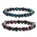 Tigerauge-Stein und Hämatit Perlenarmbänder-Set für Paare mit natürlichem Edelsteinglanz - Kombination 3