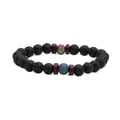 Schwarzes Lavastein-Perlenarmband mit schillernden Perlen und braunen Elementen - Getrocknete offene Schoten mit Stiel 40cm
