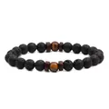 Bracciale elastico con perline di lava nera, occhio di tigre e dettagli in legno - Occhio di tigre