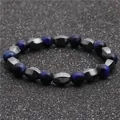 Macro shot of blue tiger eye cat eye beads and faceted hematite beaded bracelet - Faceted Hematite Tiger Eye G