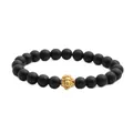 8mm black matte stone beaded bracelet set with golden lion head and crown charm - Lion Head