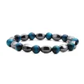 Couples beaded bracelet with blue tiger eye stones and dark grey hematite beads on white background - Faceted Hematite Tiger Eye D