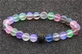 Moonstone aurora 8mm beaded bracelet with black zircon pave ball for men and women - Holographic Multicolor