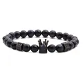 Bracciale di perline in pietra arenaria blu con corona in metallo nero e cristalli - Pietra di Sabbia Blu Sfaccettata Nero Zirconia Blu Corona