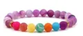 Rainbow weathered stone beaded bracelet with golden metal crown accents and matte finish - Rainbow Weathered Style (Weathered 1)
