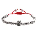 Verstellbares rotes Armband mit Silberperlen und Kronenanhänger mit schwarzen Zirkonia - Platin Krone