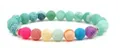 Macro detail of colorful beaded bracelet with textured stones and silver metal spacers - Mixed Color Style (Weathered 2)