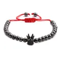 Verstellbares rotes Seilarmband mit Kupferperlen und Zirkon-Pave-Kronenanhänger - Gunmetal Schwarze Krone