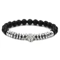 Close-up of black matte beaded bracelet with silver skull charm and crown detail - Silver Skull Matte Stone Bracelet