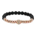 Men's matte black beaded bracelet with rose gold crown skull and faceted metal beads - Rose Gold Skull Matte Stone Bracelet