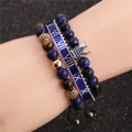 Coffret de 3 bracelets pour hommes avec perles œil de tigre, couronne et chiffres romains - Ensemble de Bracelets (Style A)