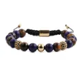 Détail du bracelet réglable en œil de tigre et lapis-lazuli avec accents de couronne dorée - Style Boule Zirconium Oeil de Tigre