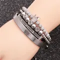 Silver bracelet set featuring Roman numeral cuff and crown charm with black zircons - Silver Jewelry Set