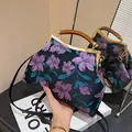 Borsa retrò stile cinese con jacquard floreale viola e manico in ambra resina - Viola