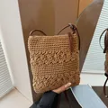 Braune handgefertigte Häkeltasche im Boho-Stil mit Textur und Lederriemen - Khaki Ohne Anhänger / Khaki Ohne Anhänger