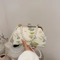 Vintage style embroidered evening bag with lotus pattern and pearl handle chain - Lotus And Green Leaf Pattern (Style 5)