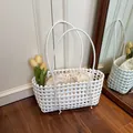 Sac de plage tressé blanc avec pochette intérieure à cordon et longues anses - Avec doublure / Blanc