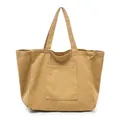 Bolso tote grande de lona caqui con bolsillo exterior y correas de hombro - Caqui
