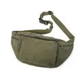 Army green canvas waist bag with adjustable strap and multiple zip pockets - Green