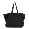 Bolso tote grande de lona negra minimalista con bolsillo frontal y asas largas - Negro