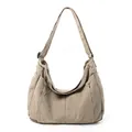 Khaki vintage gewassen canvas messenger tas met verstelbare riem en zijzakken - Grijs