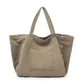 Bolso tote grande minimalista en lona caqui con bolsillo frontal y asas fuertes - Gris
