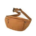 Brown canvas crossbody bag with multiple zipper pockets and adjustable waist strap - Brown