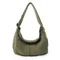Vintage legergroene hobo-tas van gewassen canvas met verstelbare brede riem - Groen