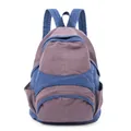 Purple and blue contrast canvas backpack with front zipper pockets and wide straps - Purple