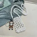Bolso de algodón tejido blanco para móvil con colgante de payaso y perlas finas - Con Colgante / Blanco Roto