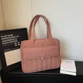 Quilted dry rose pink tote bag with padded nylon texture for laptop and daily commute - Dusty Pink