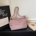 Morandi pink nylon crossbody bag with adjustable wide strap and waterproof texture - Purple